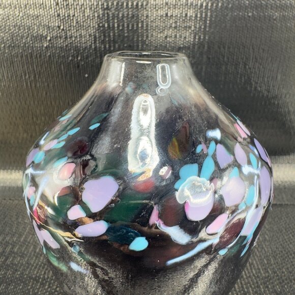 Loretta Eby Chome Speckled Art Glass Bud Vase Multicolored Spots Hand Blown Vase - Picture 11 of 12